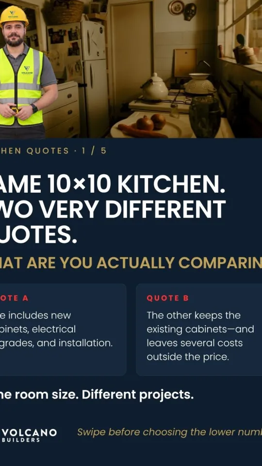 The cheaper quote usually is not cheaper. It is answering a different question. Two contractors walked the same kitchen, got the same...