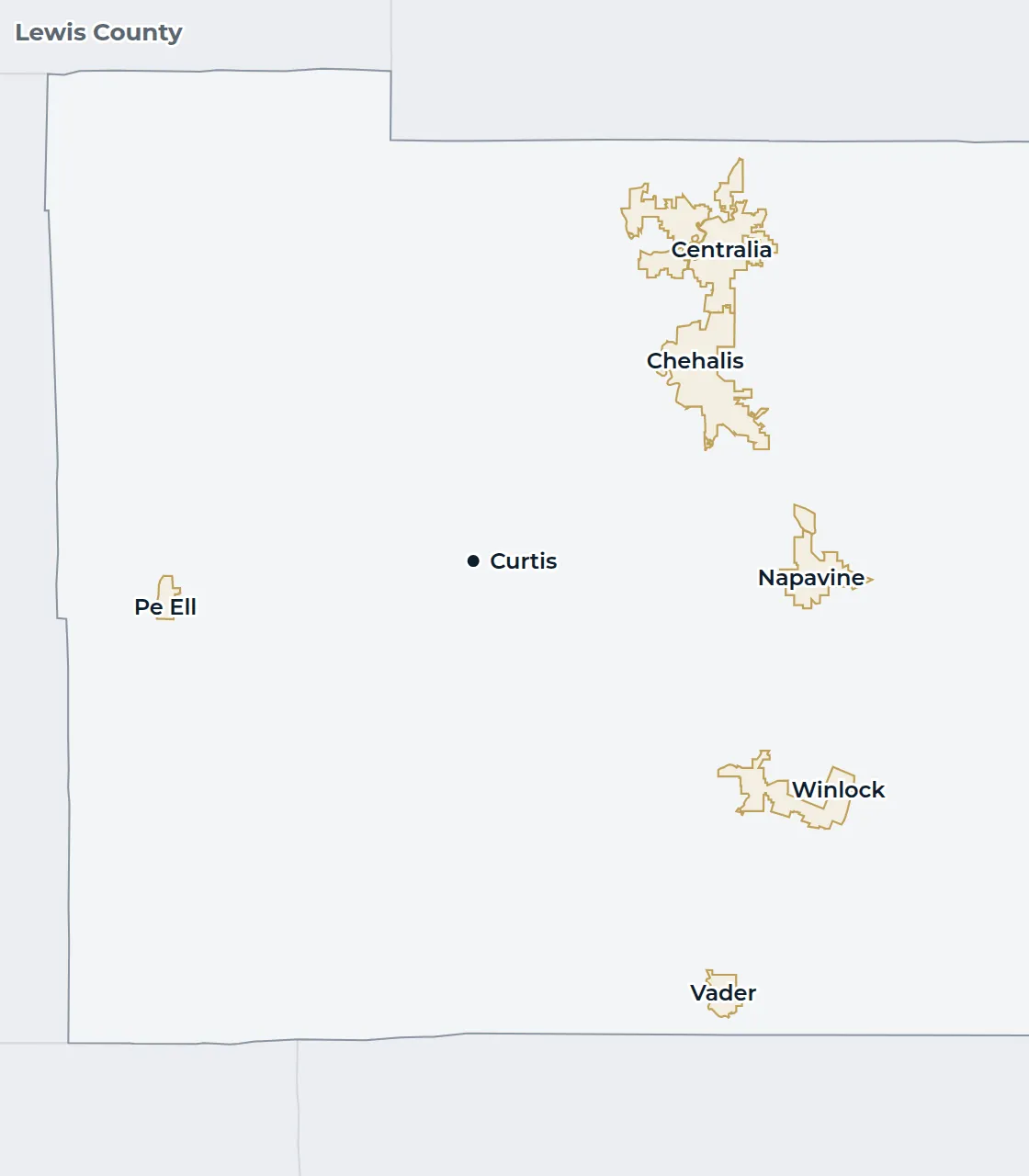 Locator map of Lewis County with Curtis marked