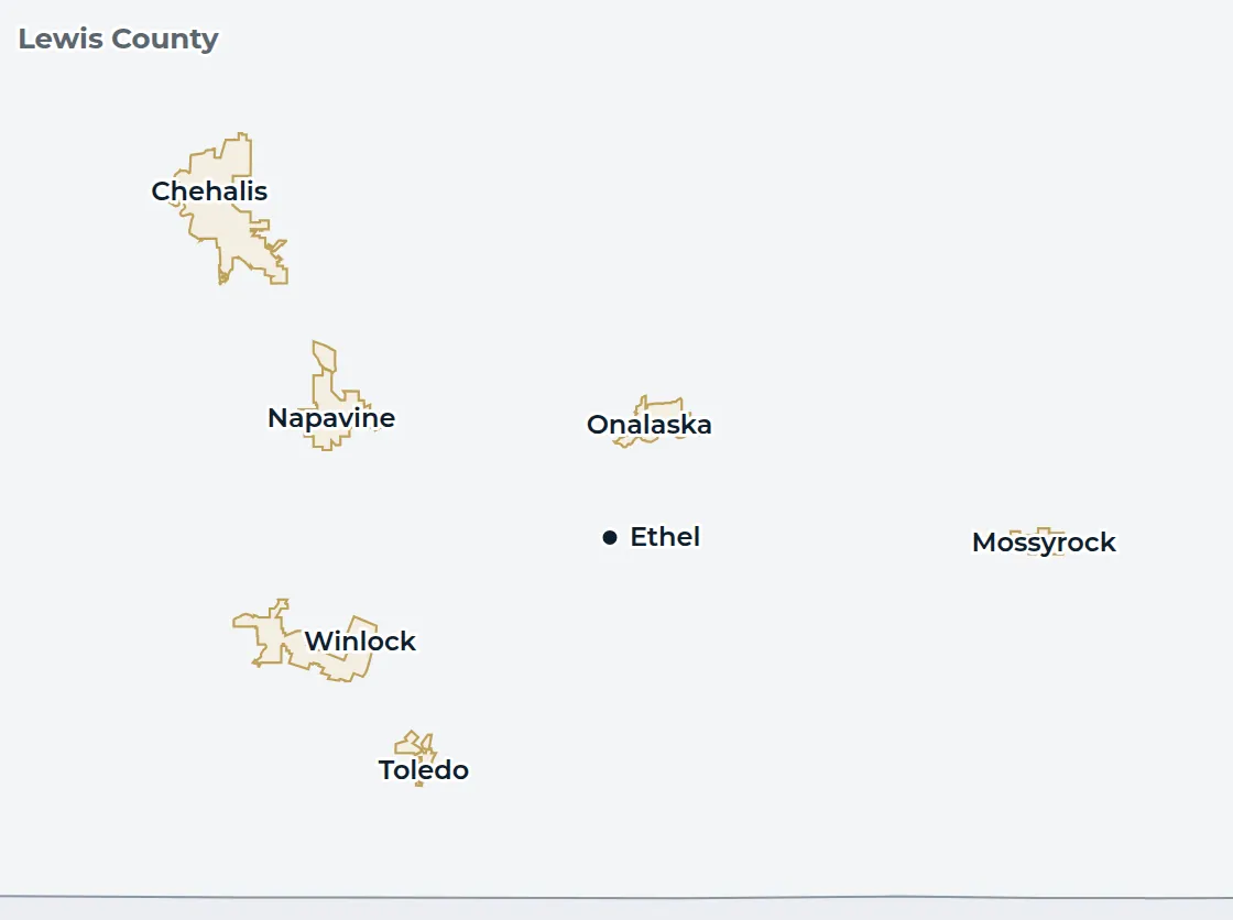 Locator map of Lewis County with Ethel marked
