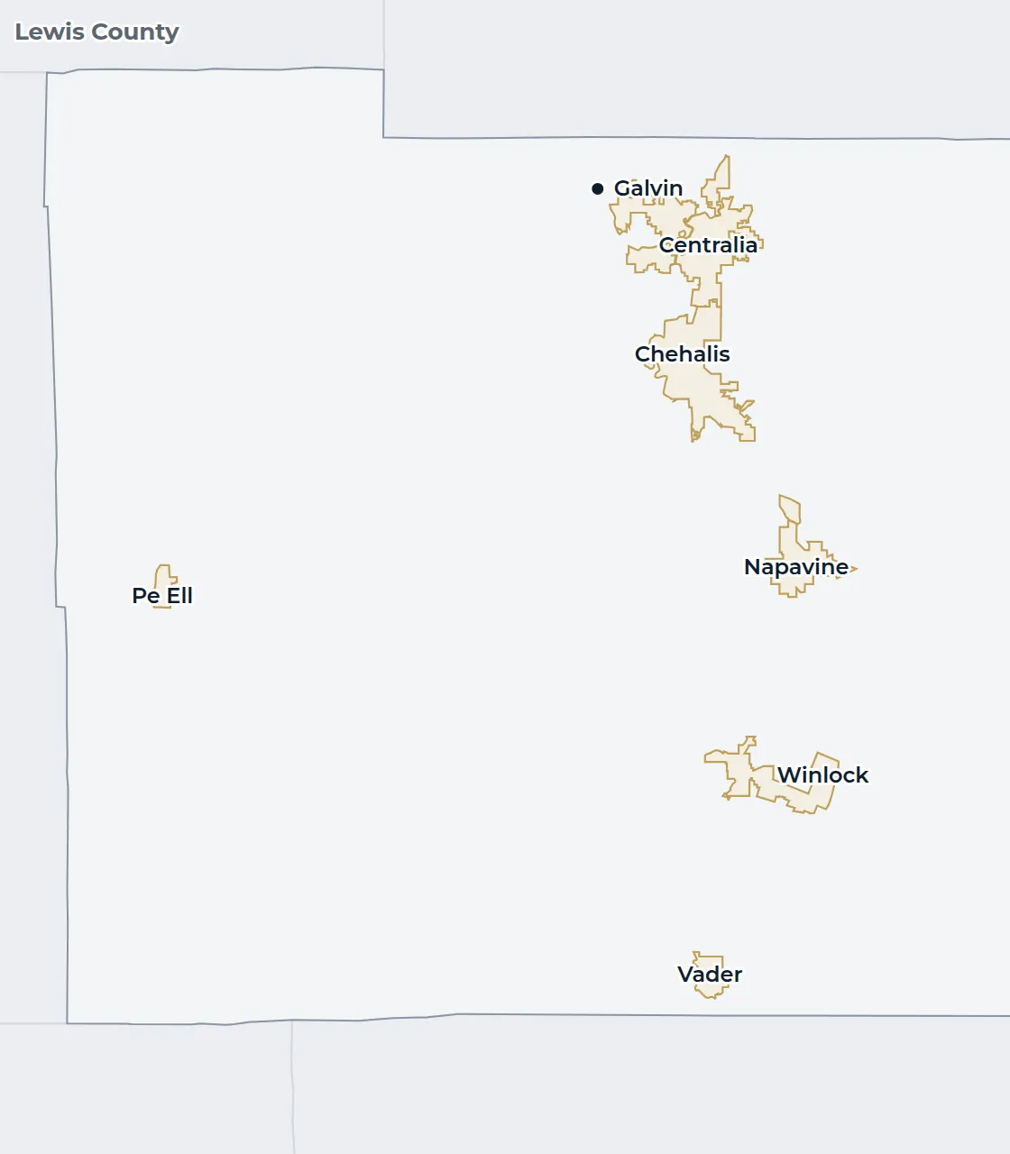 Locator map of Lewis County with Galvin marked