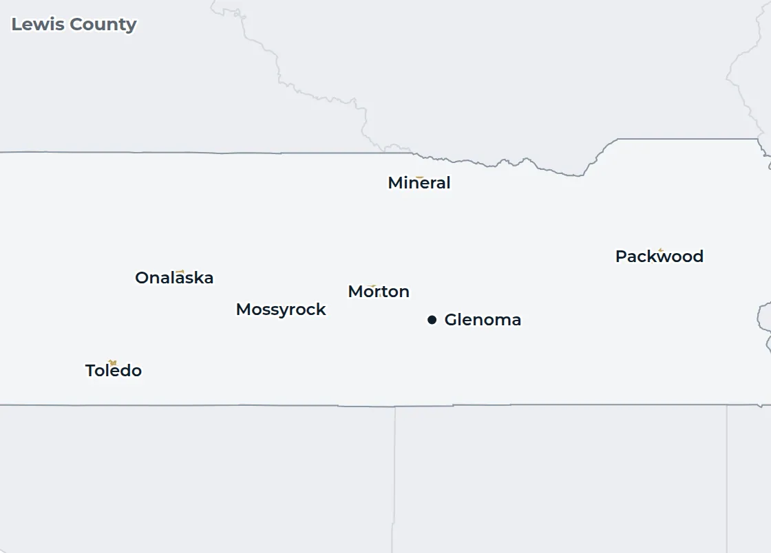 Locator map of Lewis County with Glenoma marked