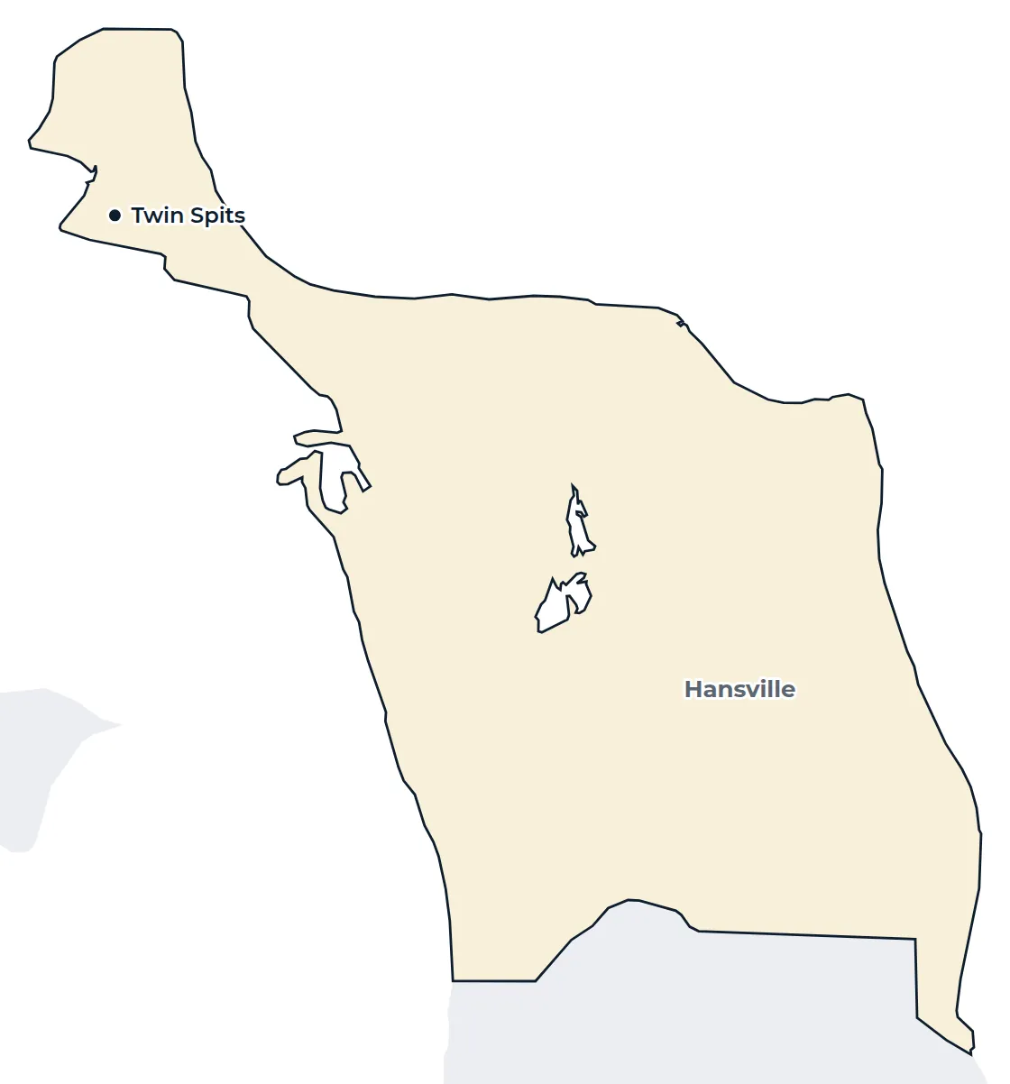Map of the Hansville census-designated place with Twin Spits marked