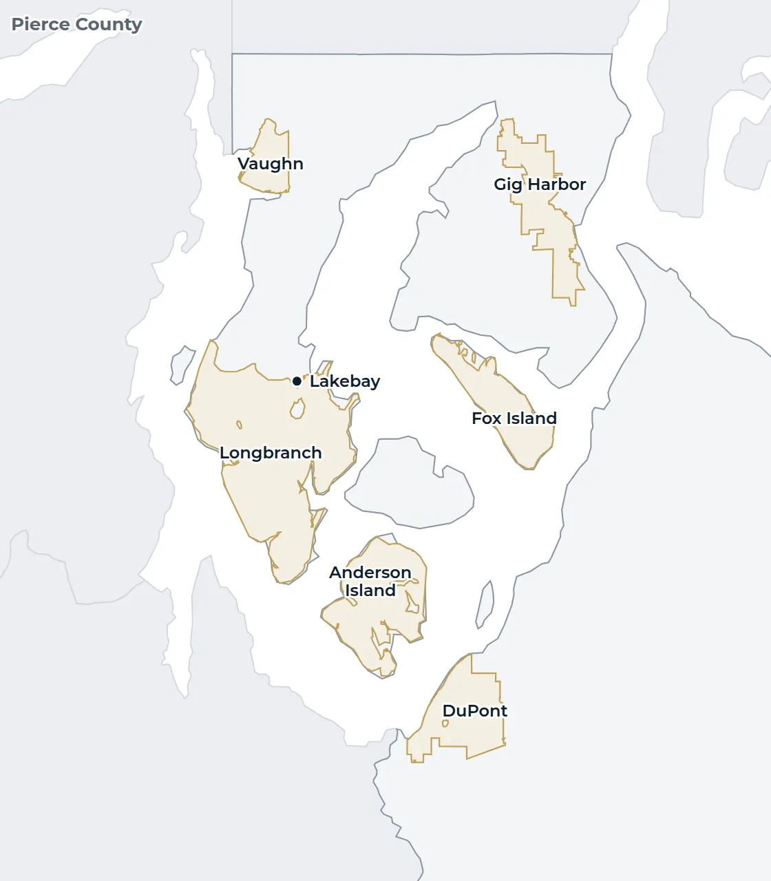 Locator map of Pierce County with Lakebay marked
