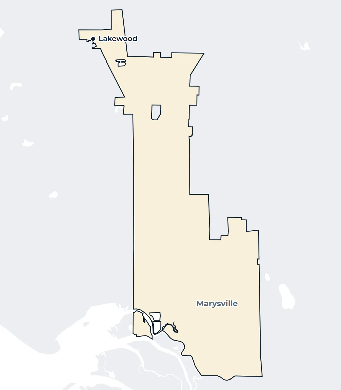 Map of the Marysville city limits with Lakewood marked