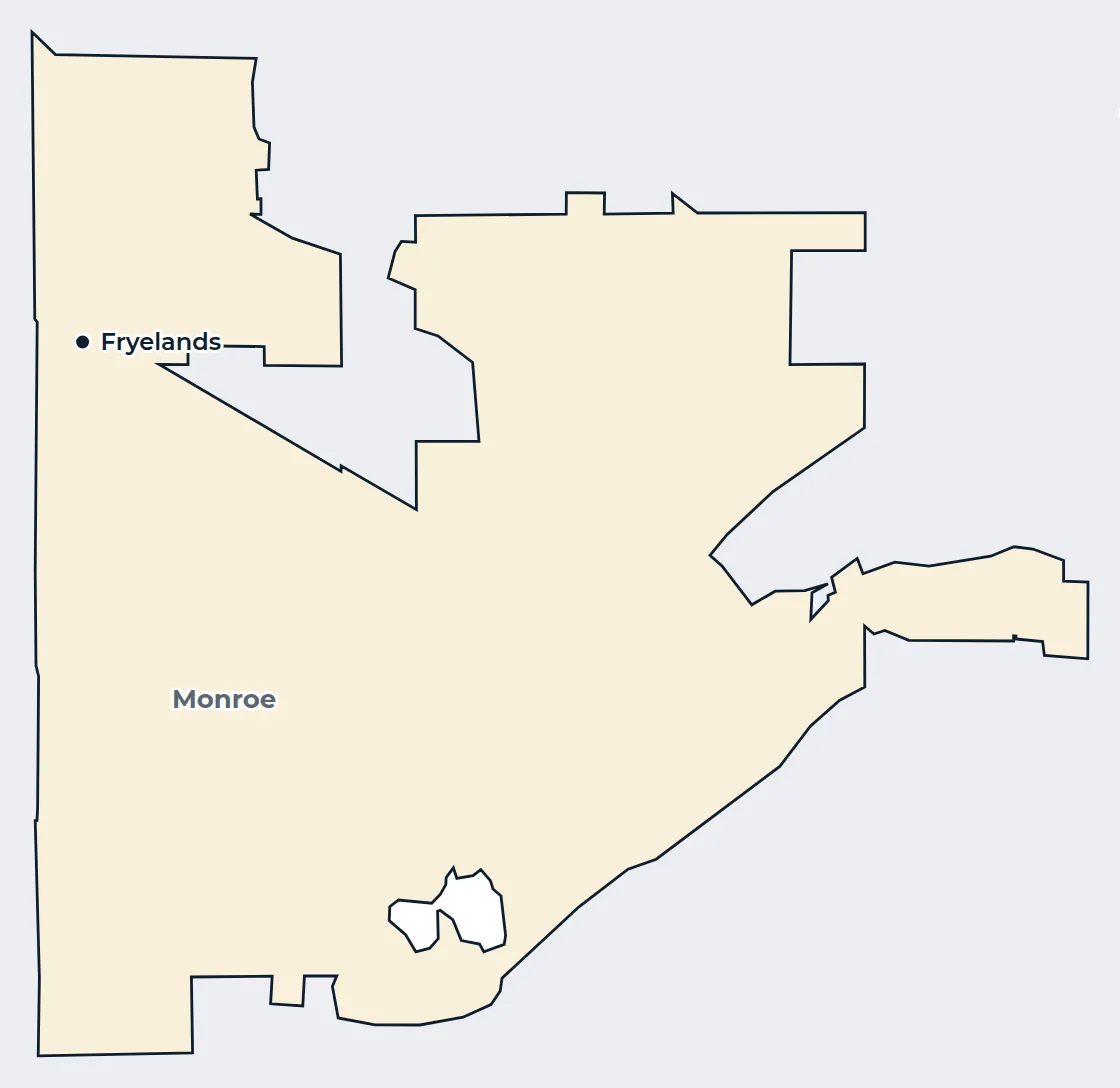 Map of the Monroe city limits with Fryelands marked