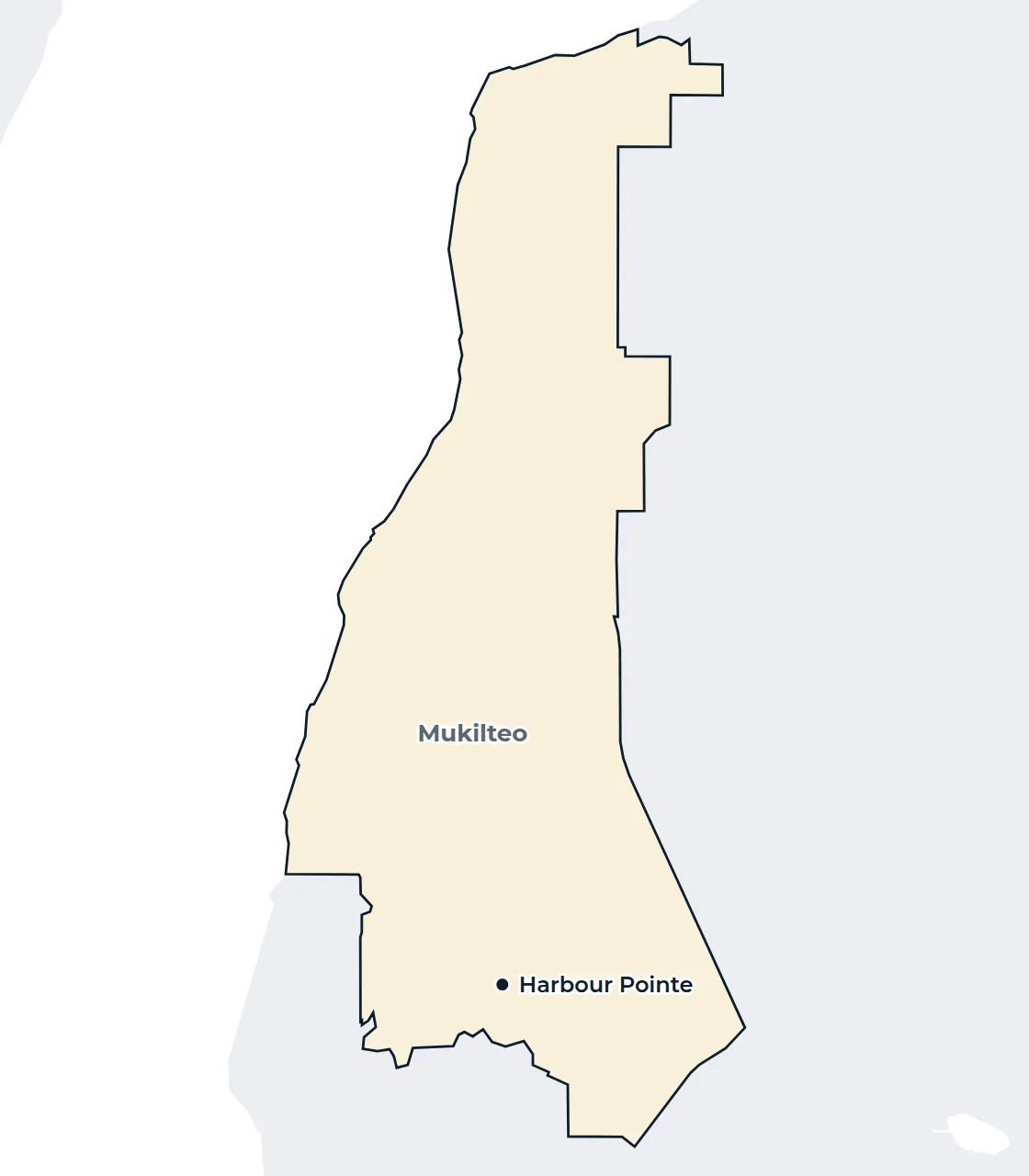 Map of the Mukilteo city limits with Harbour Pointe marked