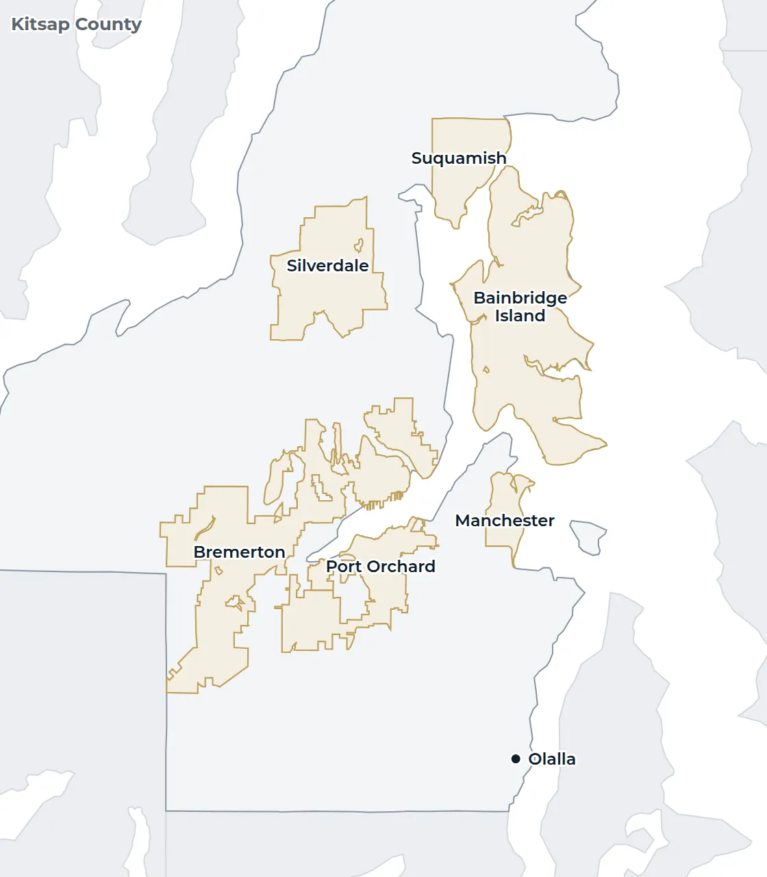 Locator map of Kitsap County with Olalla marked