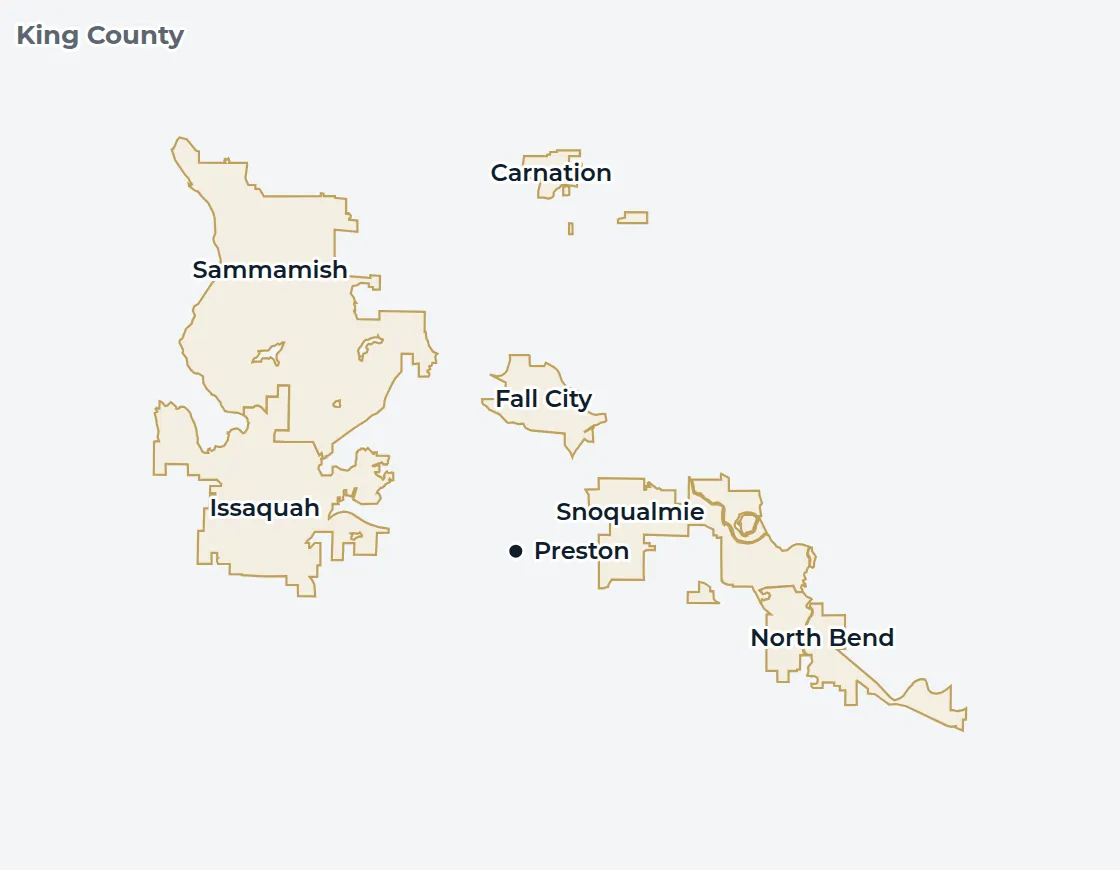 Locator map of King County with Preston marked