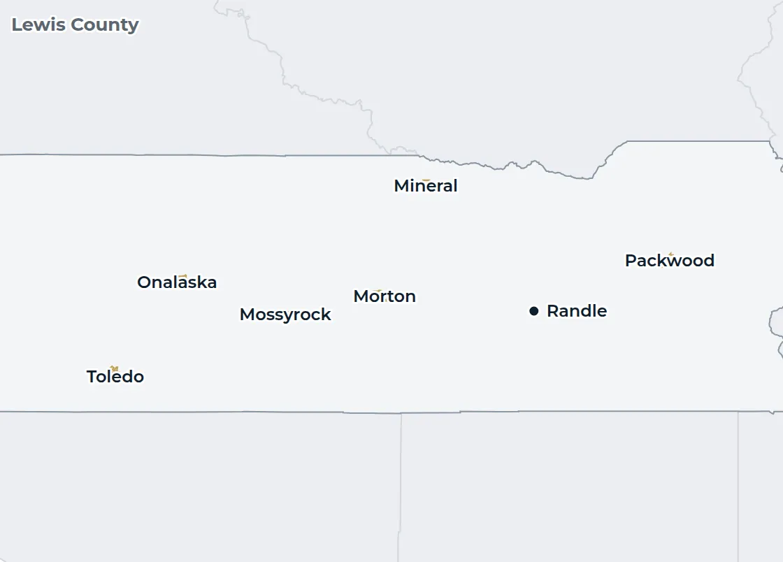 Locator map of Lewis County with Randle marked