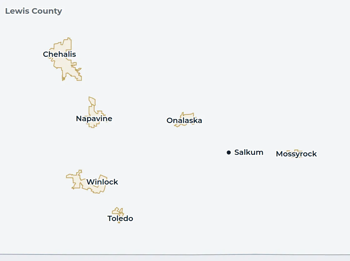 Locator map of Lewis County with Salkum marked