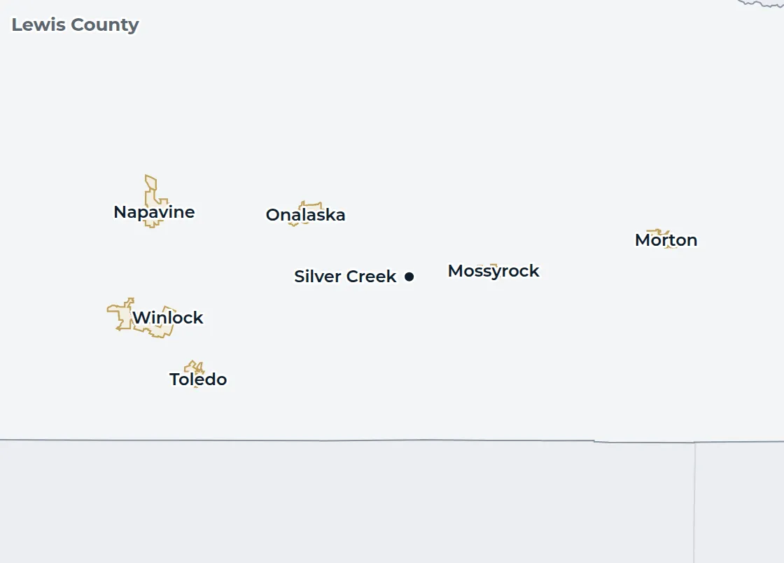 Locator map of Lewis County with Silver Creek marked