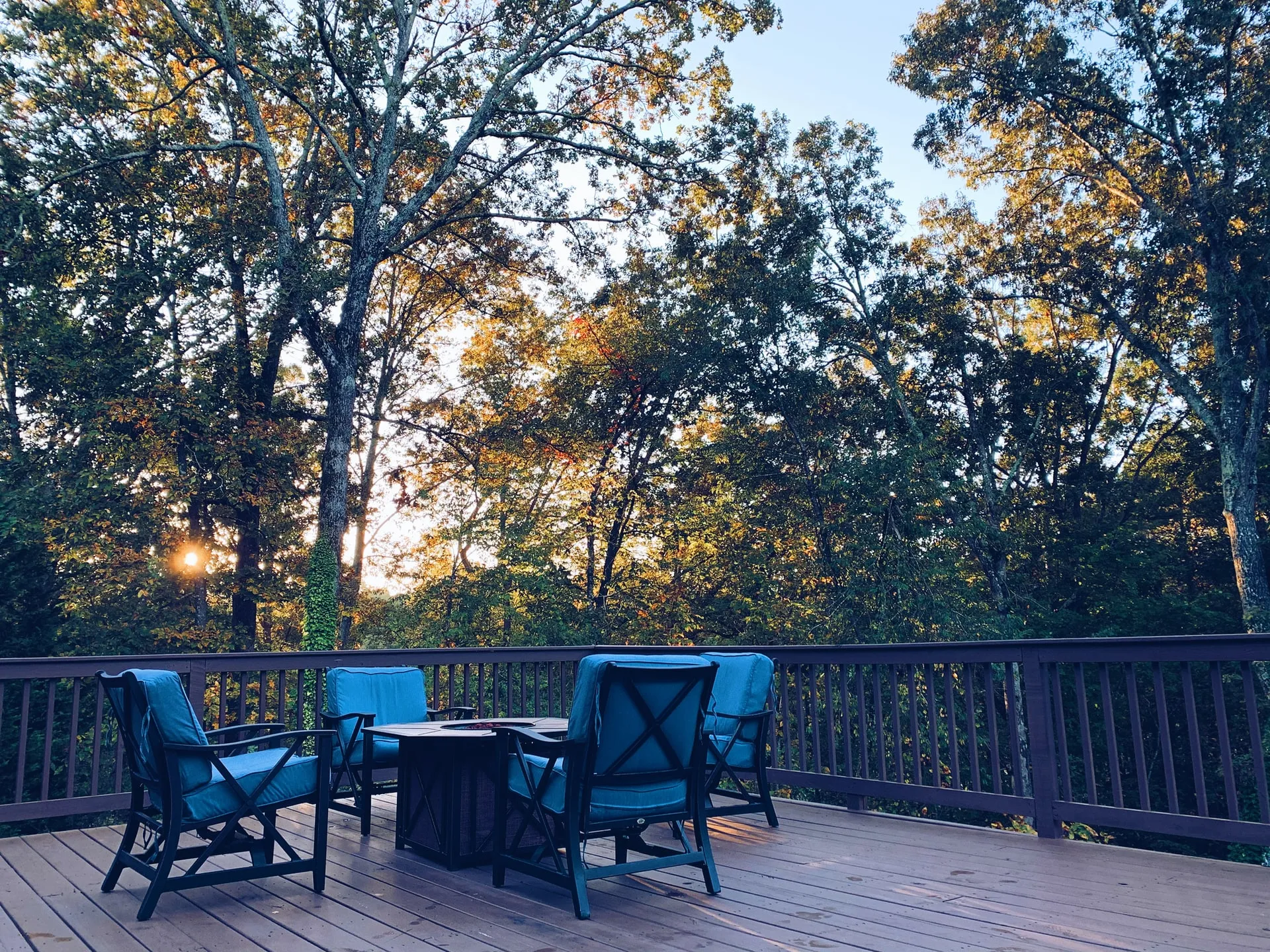 Backyard deck with railings