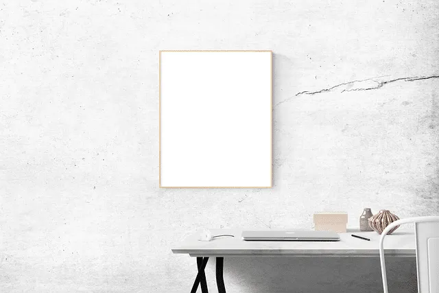 blank, frame, desk, walls, garage