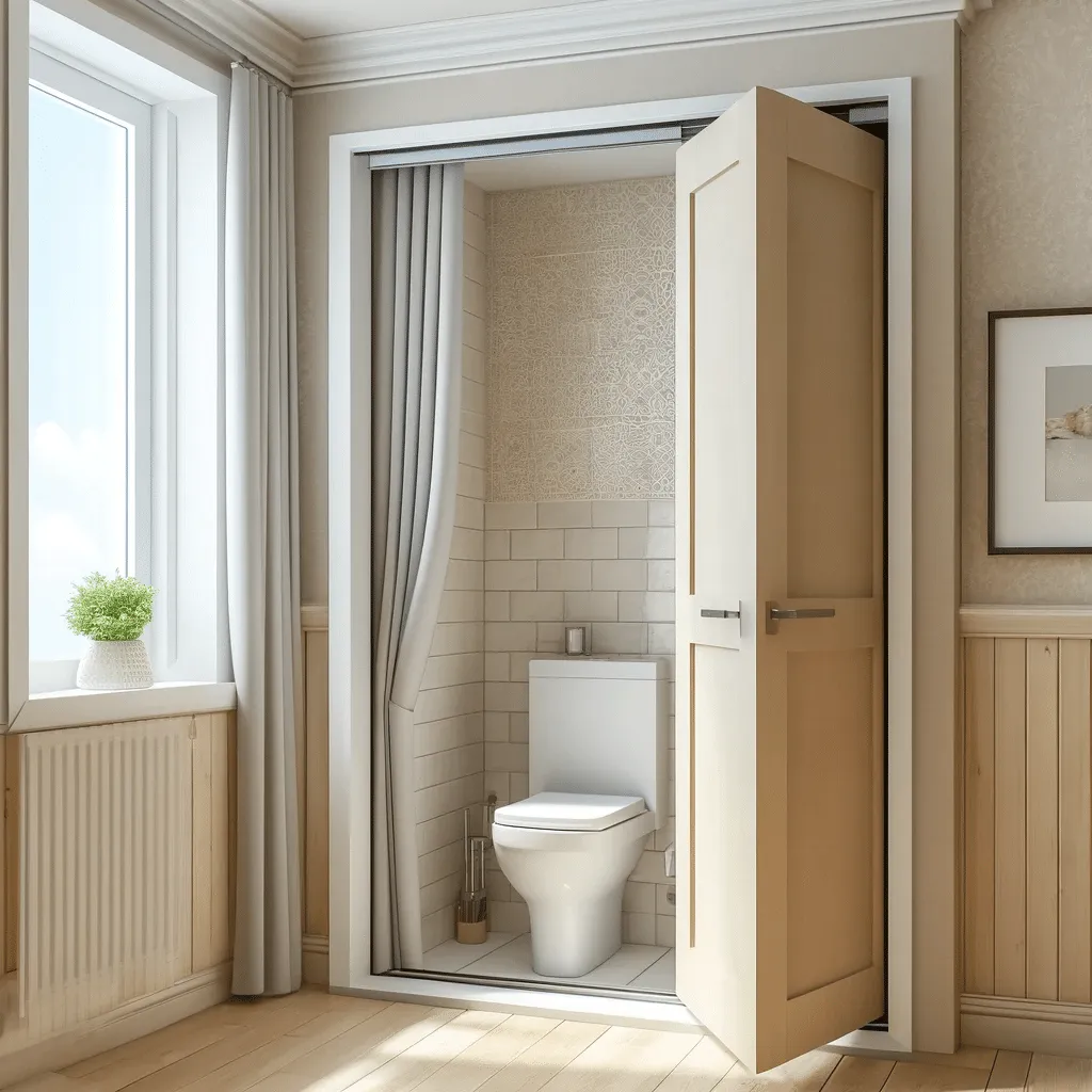 small bathroom with pocket door