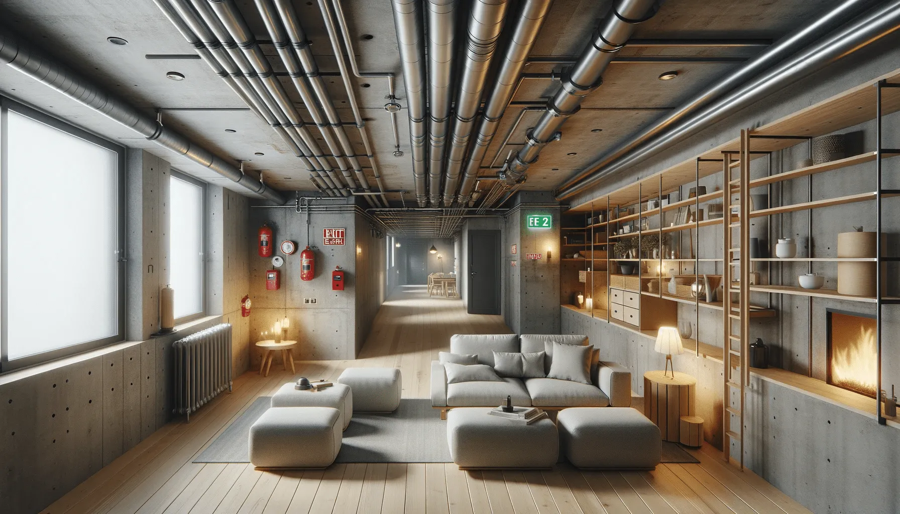 unfinished basement ideas, basement floor, concrete floor, room