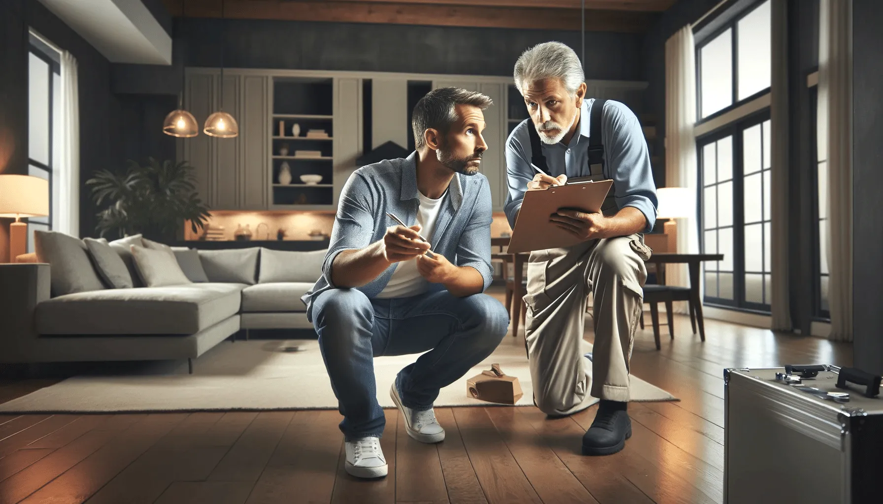 Illustration of two people discussing a renovation in a living room