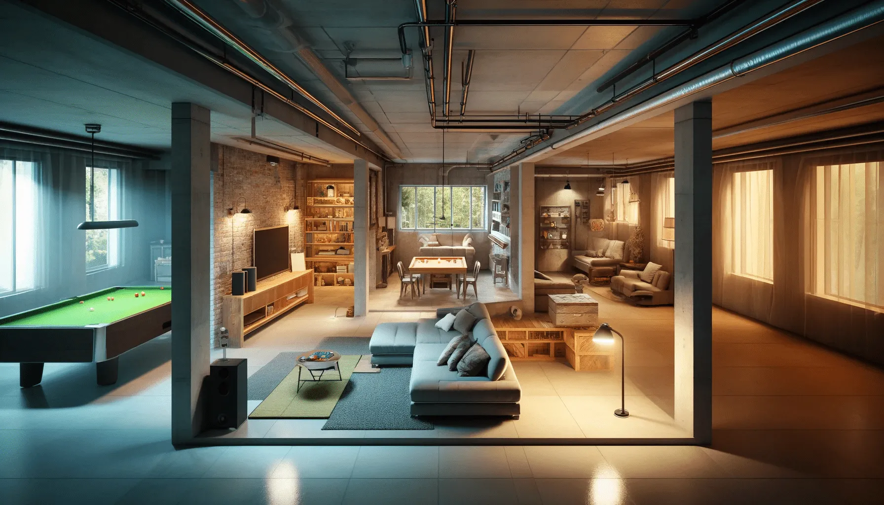 more space, comfortable seating, unfinished basement