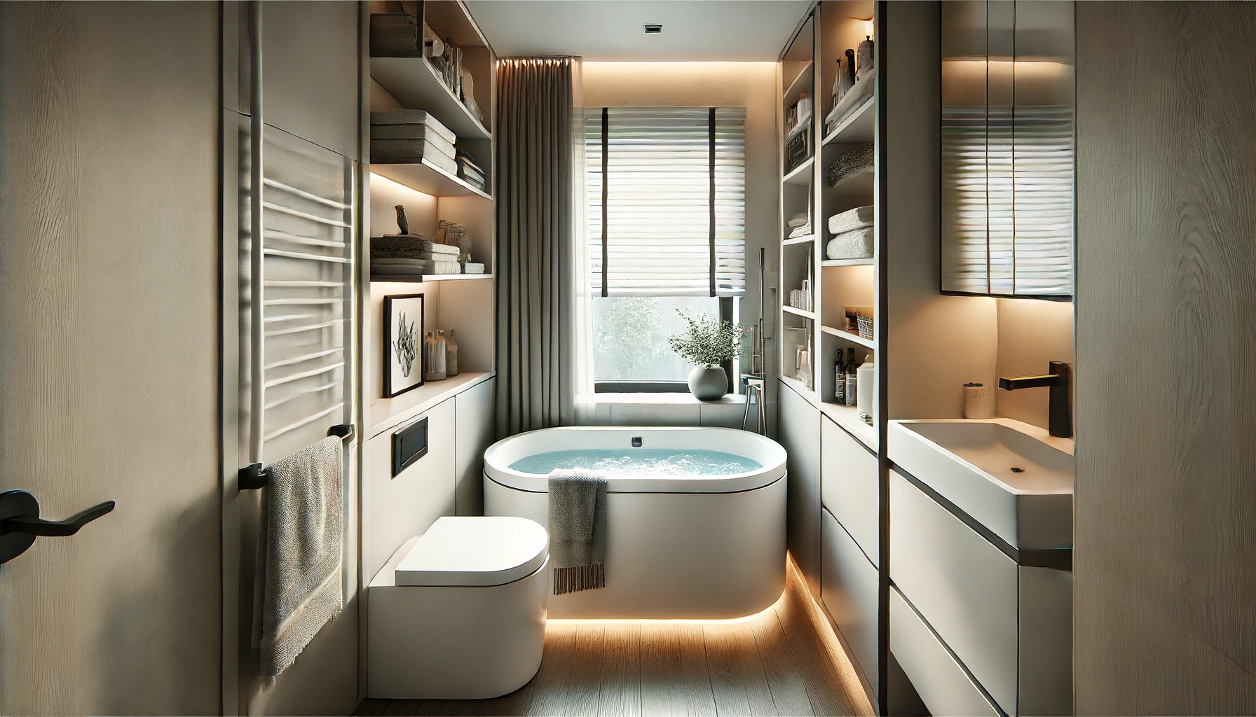 small bathroom with soaking tub, tub features, smaller bathrooms