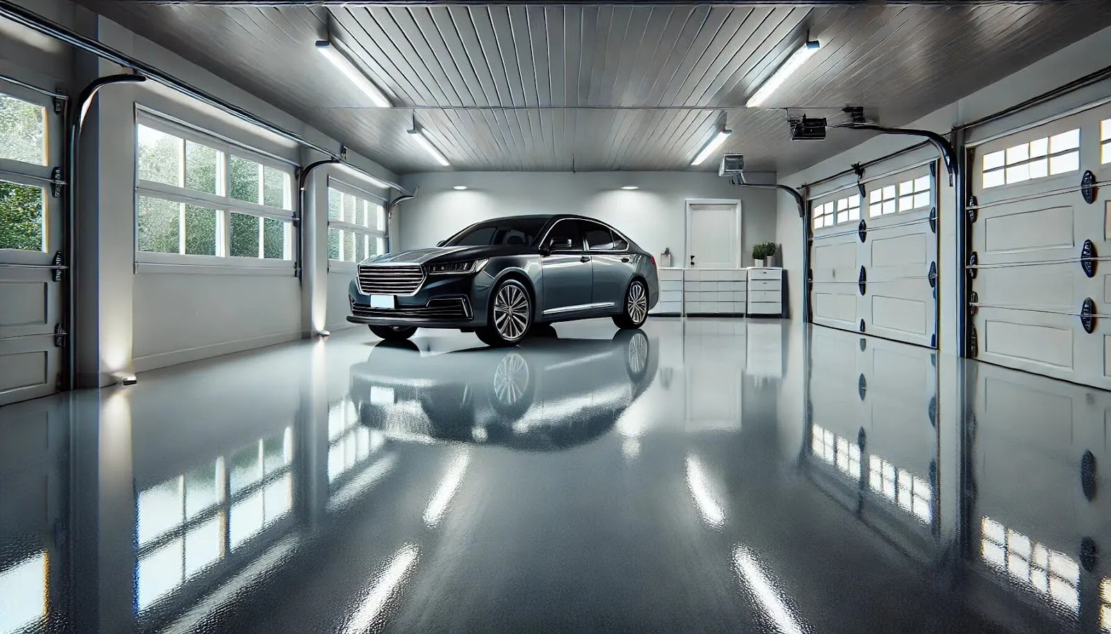 Epoxy floor coating in a garage