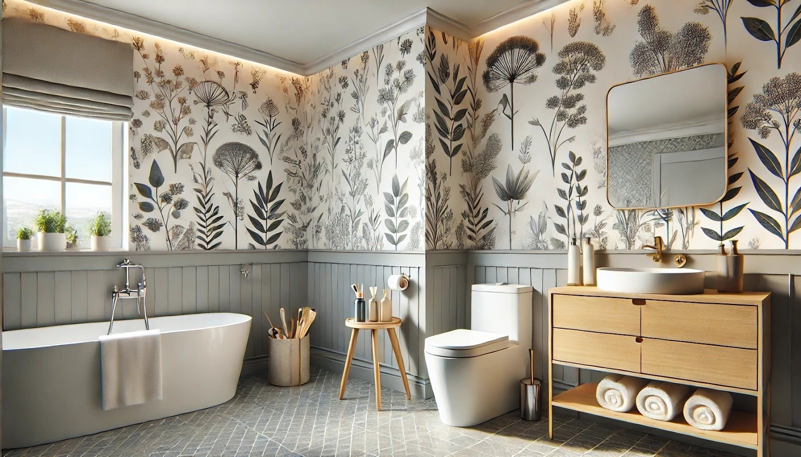 traditional wallpaper in the bathroom, bathroom wallpaper